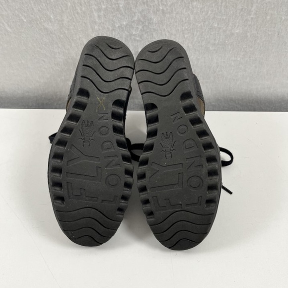 Fly London Ylfa Black Leather Lace Up Wedge Sandals Size 38 US 7.5/8 - Picture 7 of 9